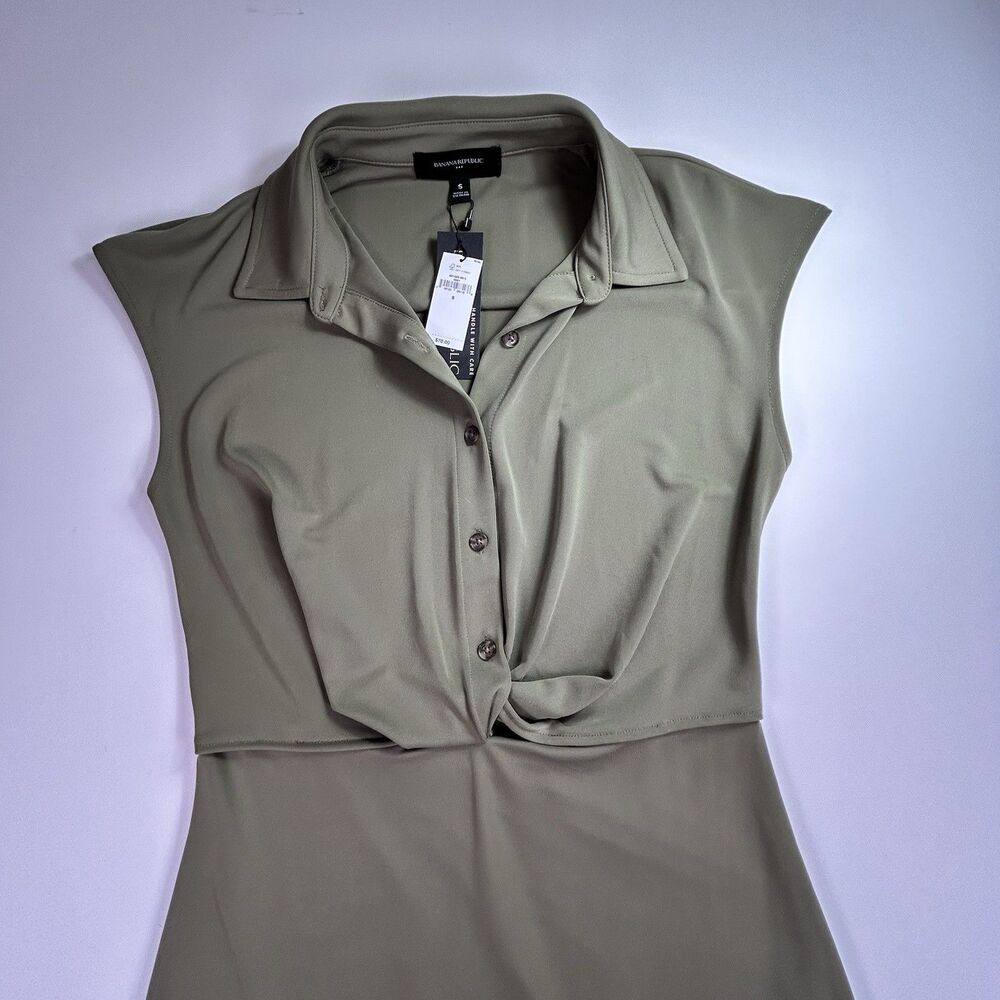 Banana Republic Olive Green Cap Sleeve Shirt Dress - Picture 12 of 15